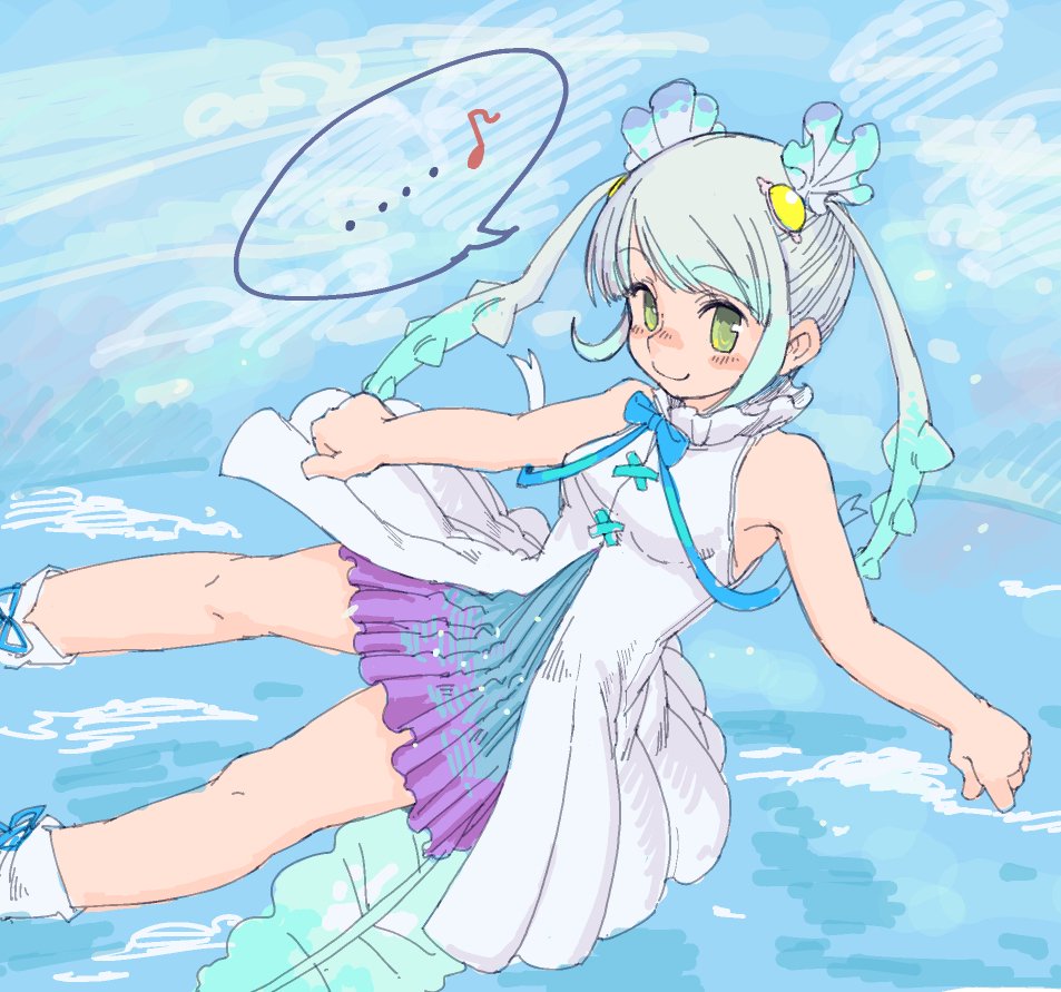 ..., 1girl, bare_shoulders, blue_hair, blush, boots, bow, bowtie