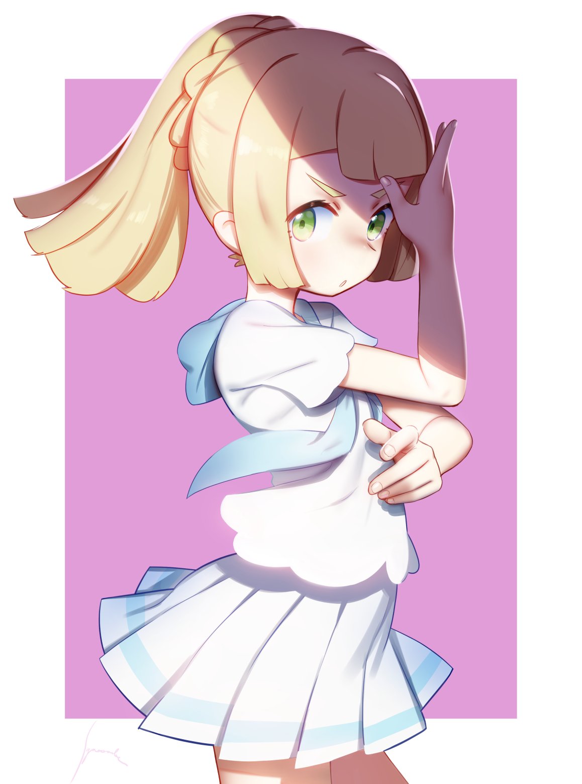 1girl, blonde_hair, creatures_(company), from_side, game_freak, green_eyes, highres, lillie_(pokemon)
