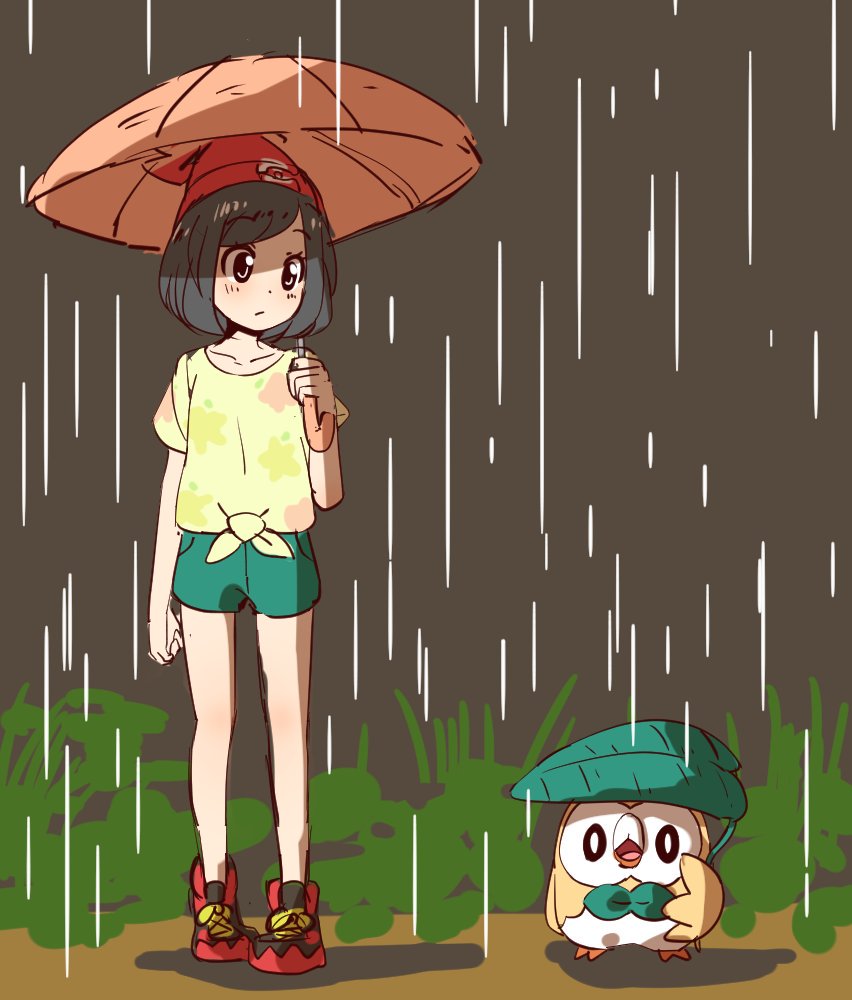 1girl, beanie, black_hair, closed_mouth, creatures_(company), game_freak, gen_7_pokemon, grass
