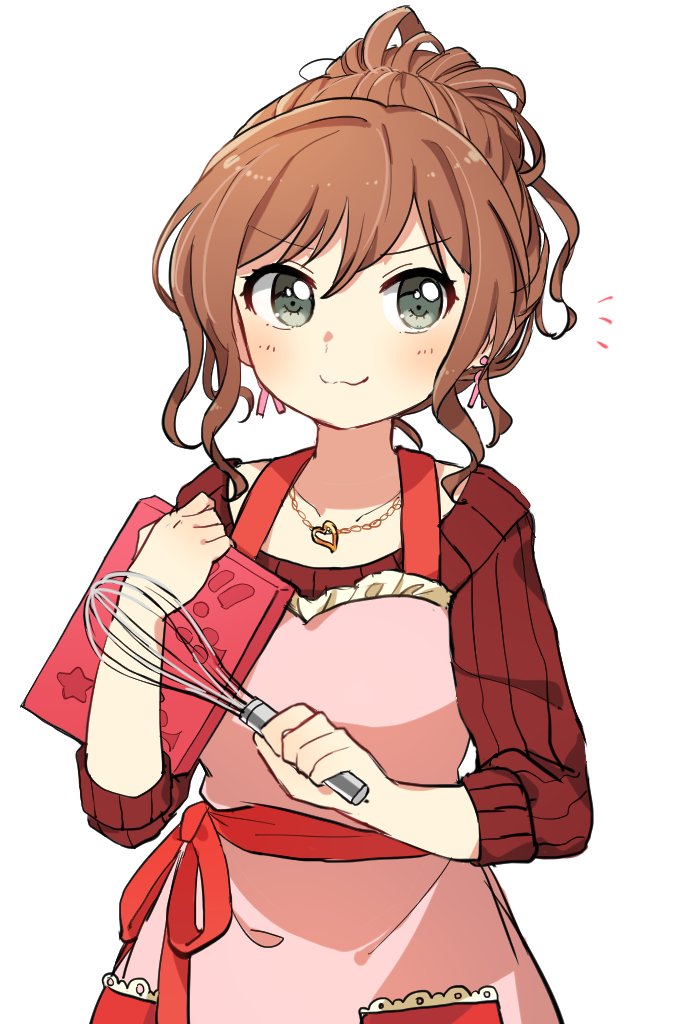 1girl, :3, apron, bang_dream!, bd_ayknn, blush, box, brown_hair