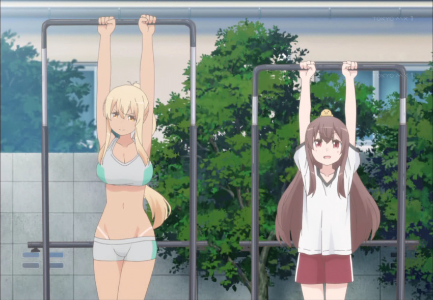 2girls, blonde_hair, brown_eyes, brown_hair, highres, long_hair, multiple_girls, screencap