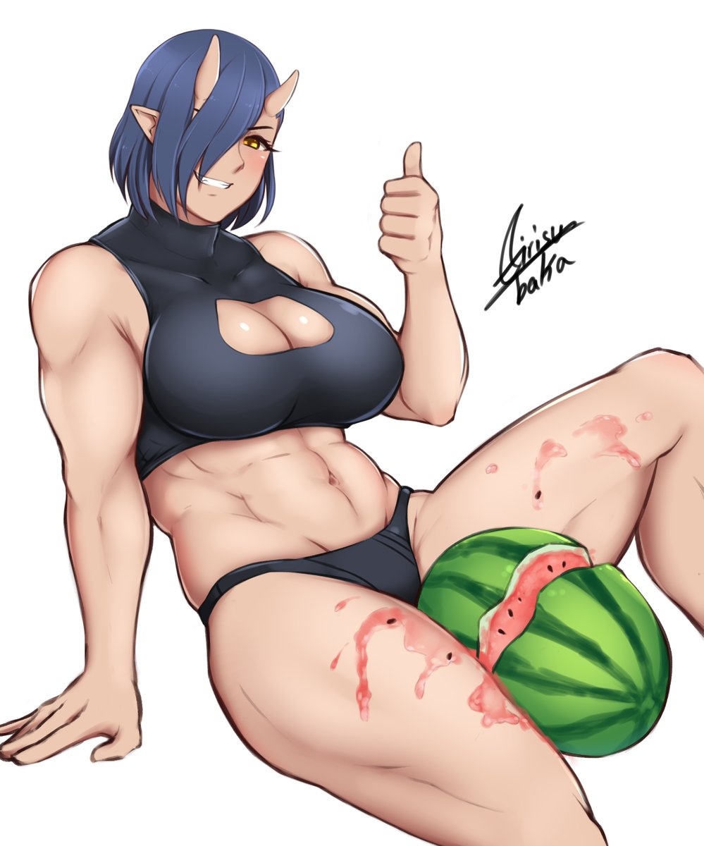 1girl, airisubaka, blue_hair, breasts, cleavage_cutout, earrings, elf-san_wa_yaserarenai., food