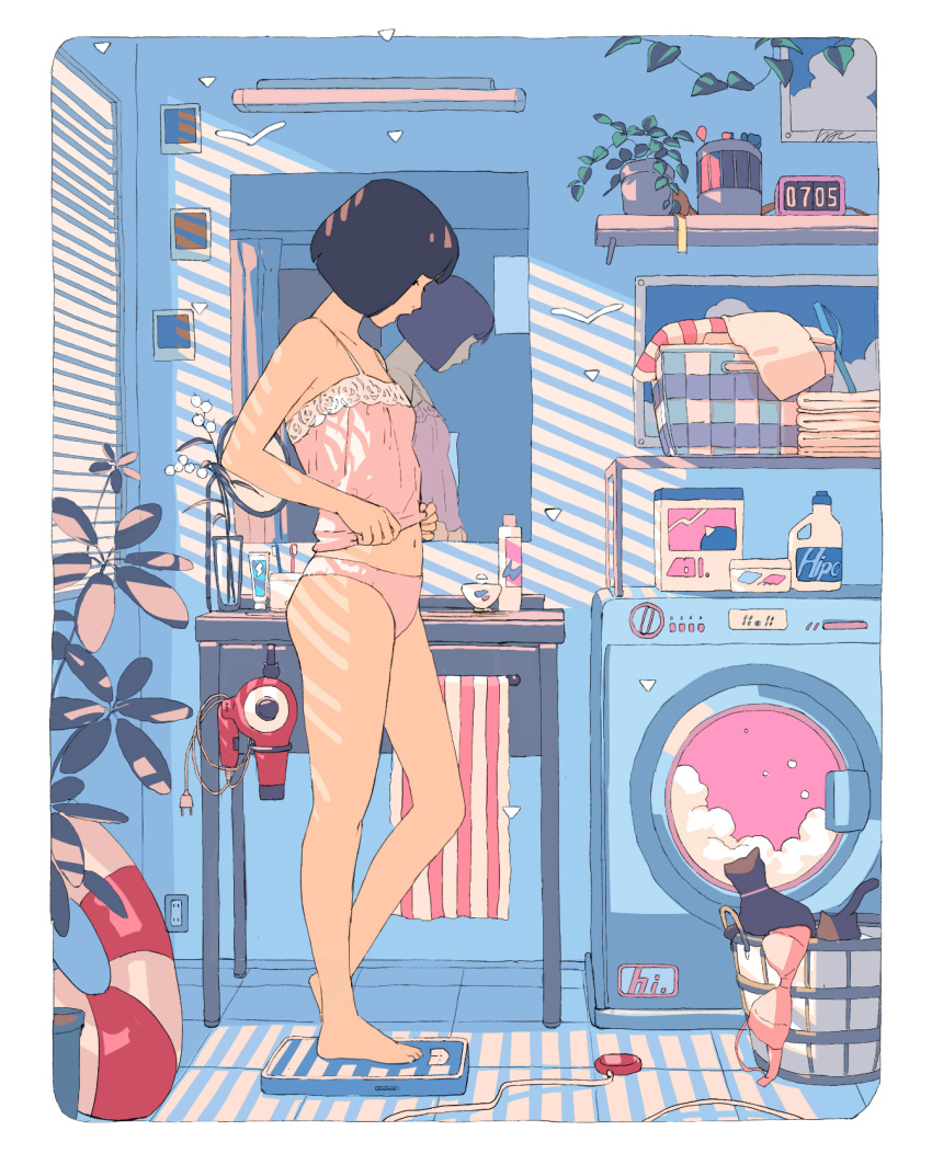1girl, animal, aorkgk, bare_arms, bare_legs, bare_shoulders, basket, black_hair