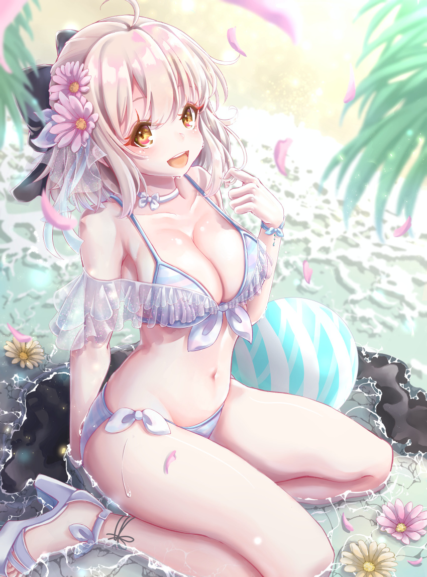 1girl, absurdres, bikini, black_bow, bow, fate/grand_order, fate_(series), frilled_bikini