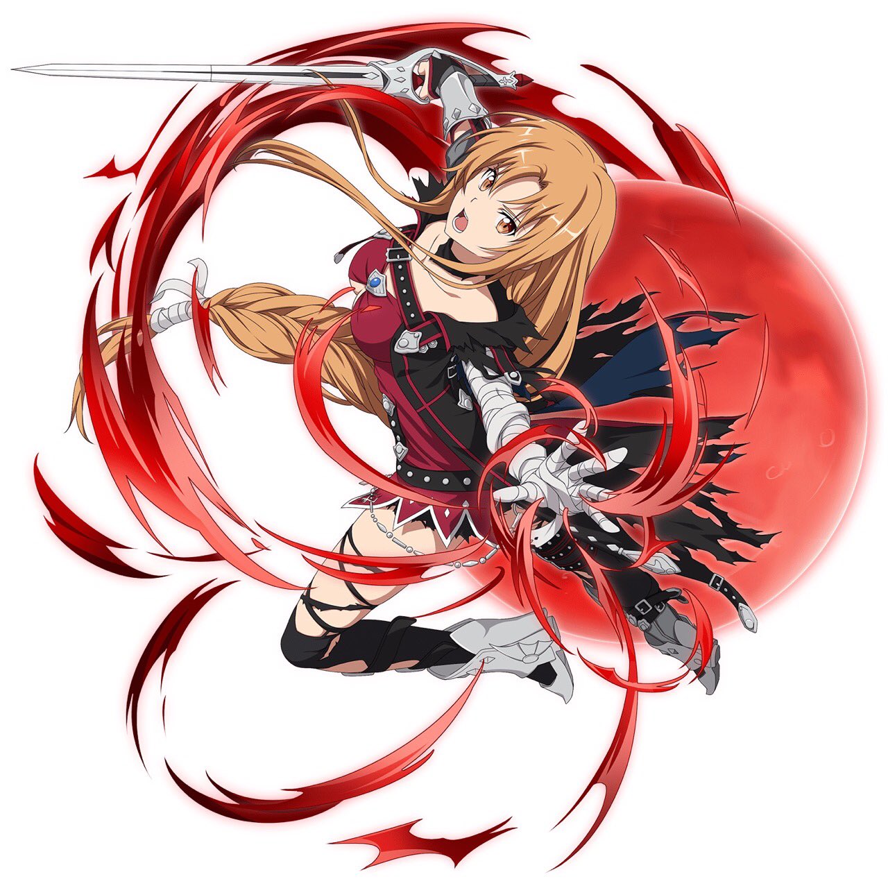 1girl, armored_boots, asuna_(sao), bandage, black_cape, black_legwear, black_shorts, boots
