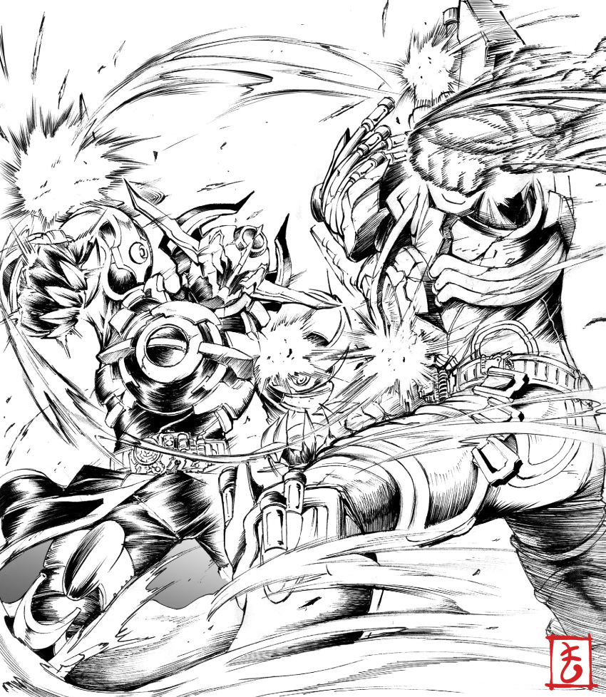2boys, blur, clenched_hand, damaged, fighting, highres, kamen_rider, kamen_rider_build