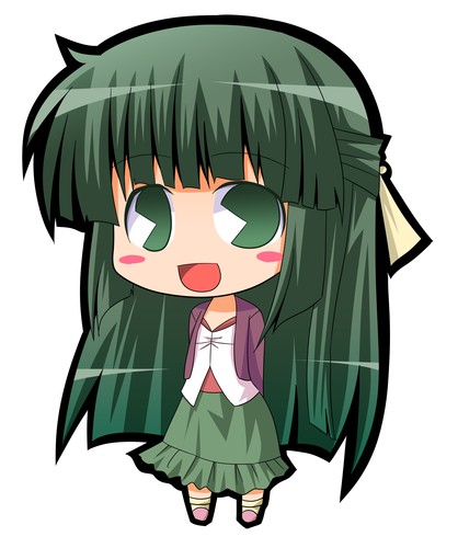 dress, green_eyes, green_hair, hidamari_sketch, lowres, pac-man_eyes, pacman_eyes, smile
