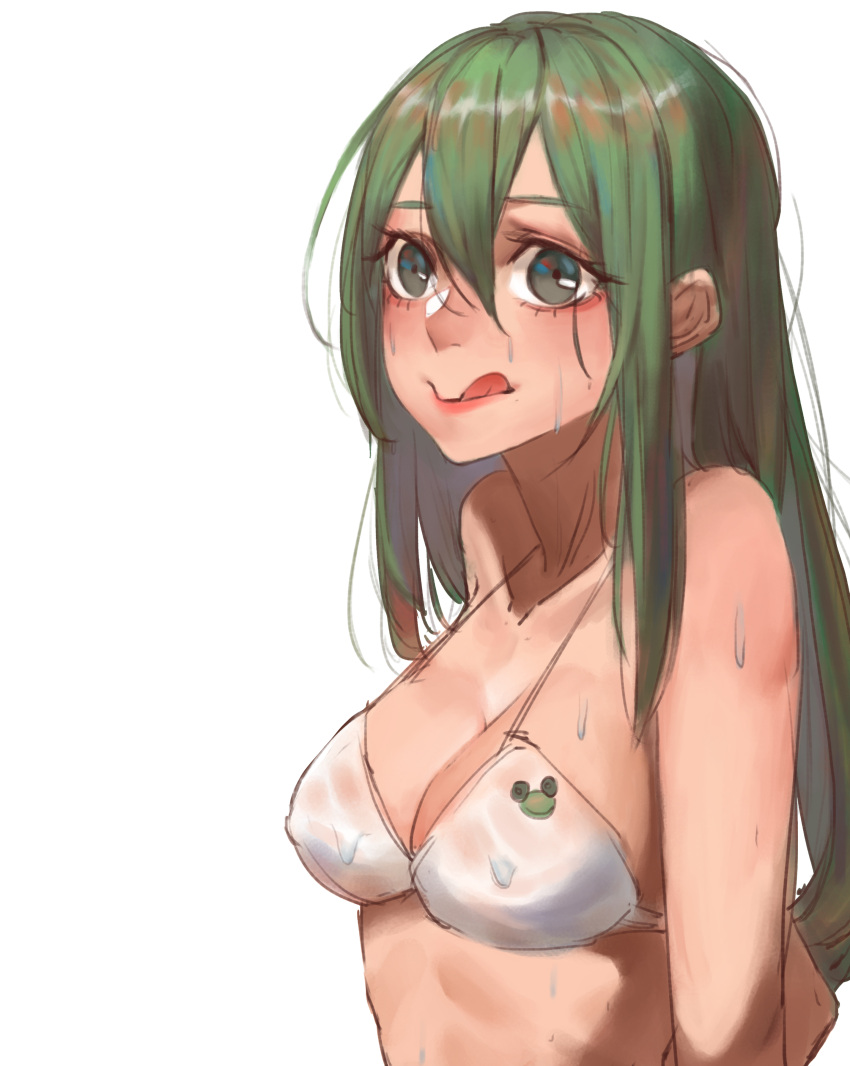 1girl, :>, absurdres, asui_tsuyu, bikini, black_eyes, black_sclera, boku_no_hero_academia