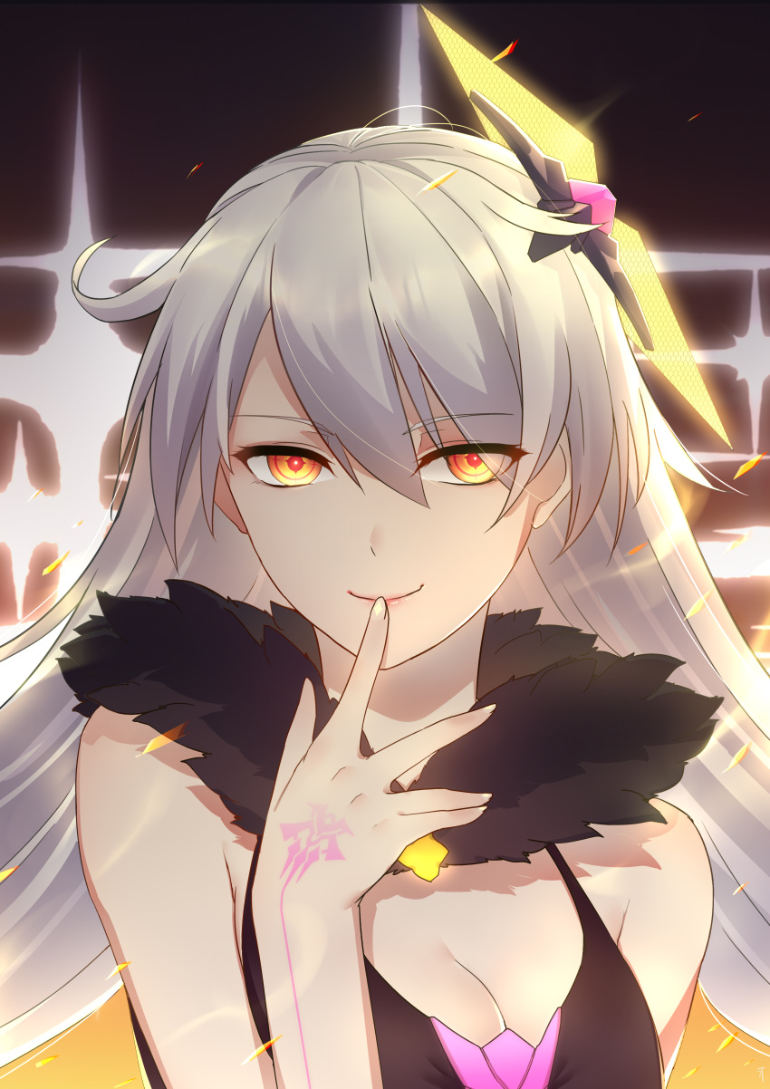 1girl, 7t, absurdres, argyle, bare_shoulders, benghuai_xueyuan, black_dress, breasts