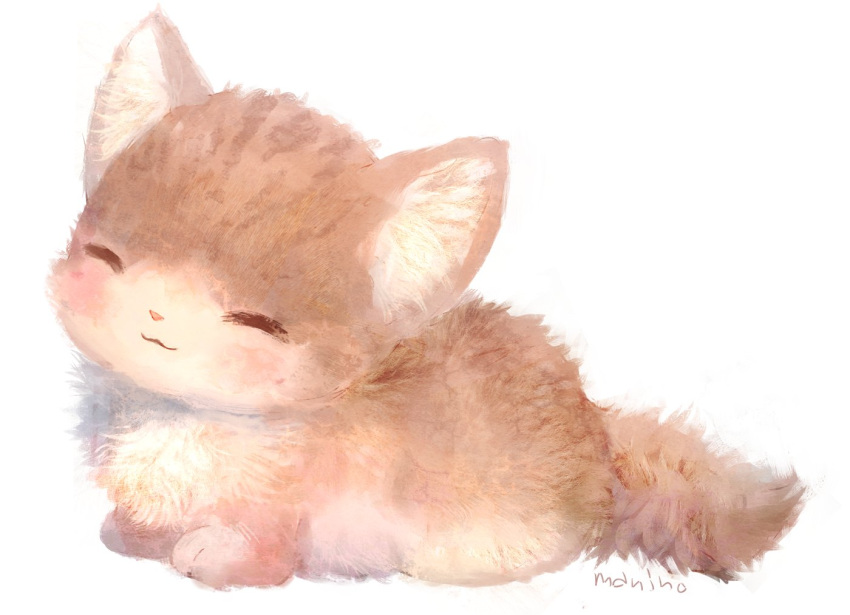 :3, blush, cat, cat_focus, closed_eyes, commentary, facing_viewer, from_side