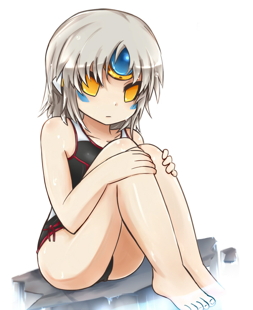 closed_mouth, collarbone, elsword, facial_mark, highres, looking_at_viewer, morumoru00, silver_hair