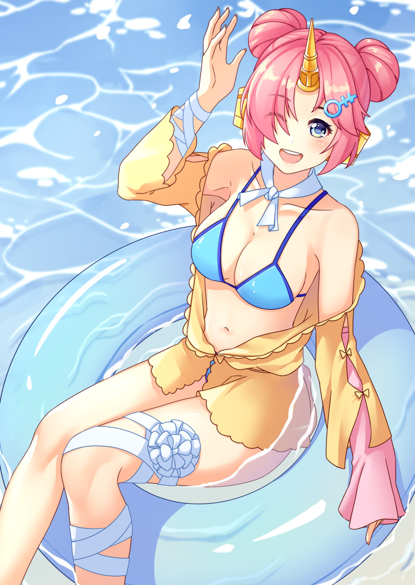 1girl, absurdres, ang_(6107939), bandage, bandaged_arm, bandaged_leg, bandages, bikini