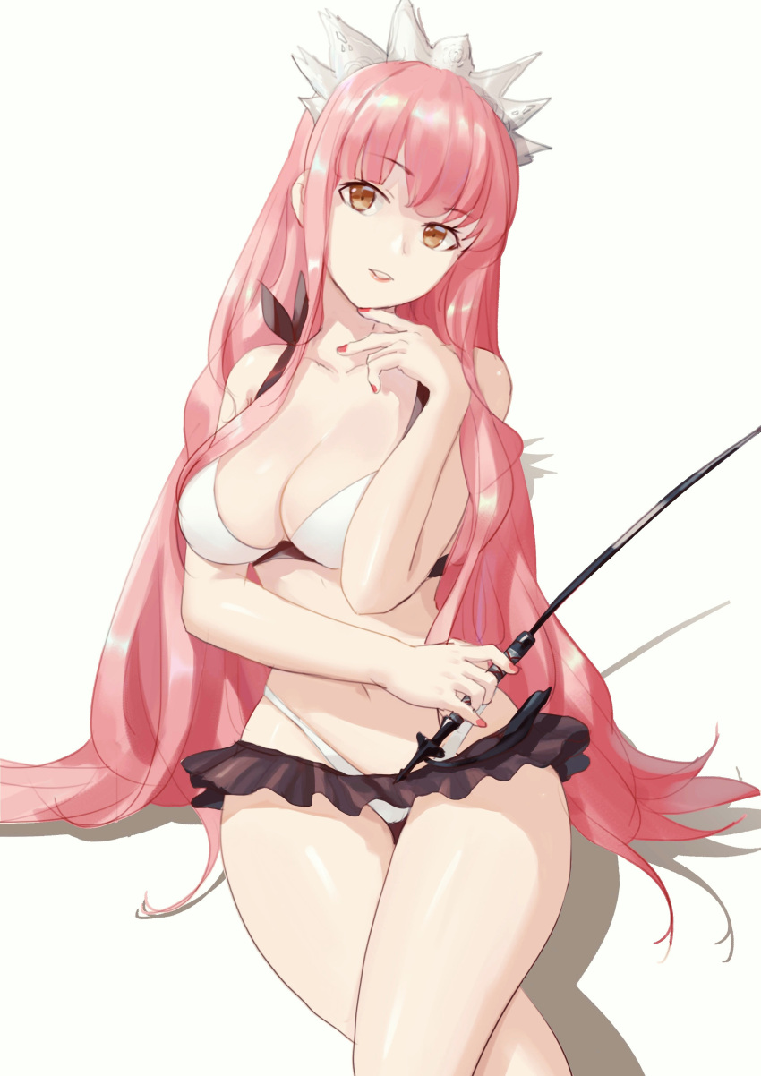 1girl, absurdres, bikini, breasts, brown_eyes, chaji_h, cleavage, cropped_legs