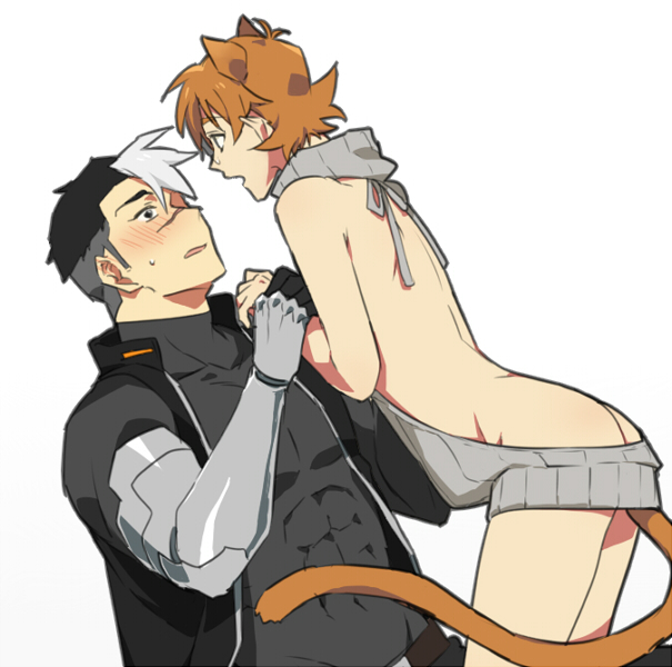 2boys, aran_sweater, backless_dress, backless_outfit, bare_back, catgirl0926, drawstring, dress