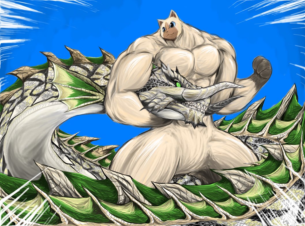 alternate_color, animal, battle, cat, commentary_request, dinonix, dragon, epic