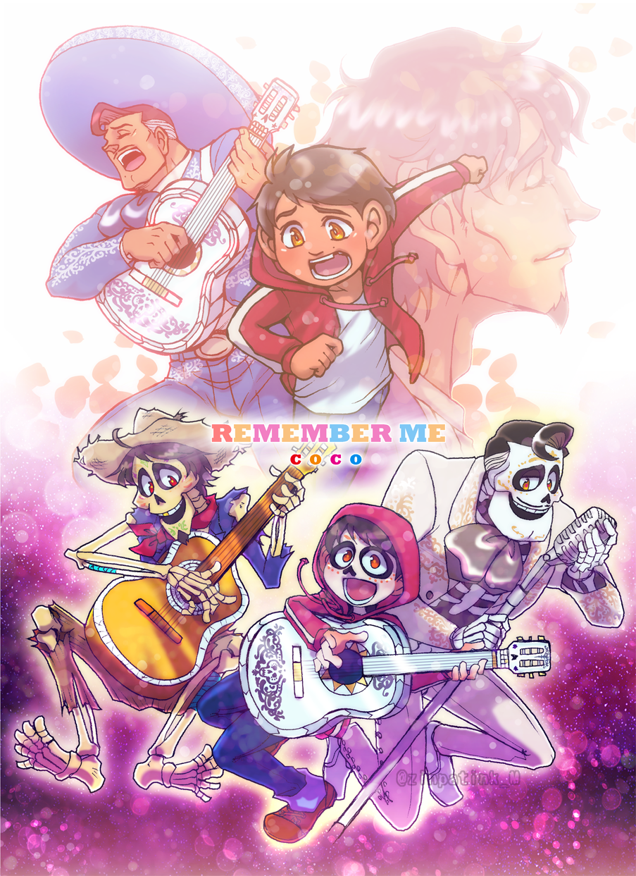 3boys, acoustic_guitar, bandanna, black_hair, bow, brown_eyes, charro, coco_(disney)