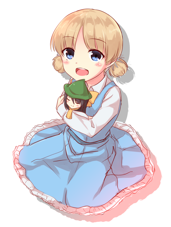 1girl, aki_(girls_und_panzer), alternate_eye_color, bangs, blue_eyes, blue_skirt, bow, bowtie