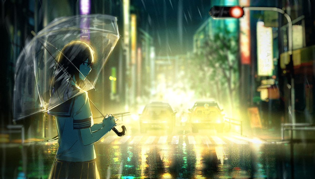 1girl, backlighting, bangs, blue_sailor_collar, blue_skirt, brown_eyes, brown_hair, car