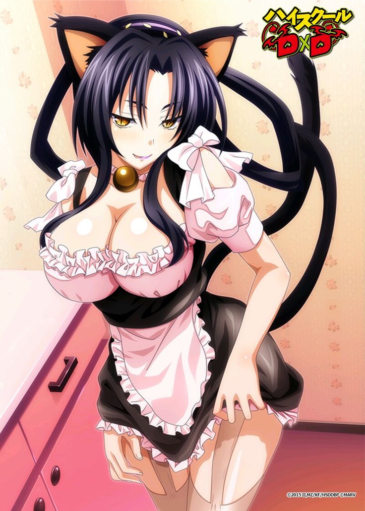 1girl, 2015, animal_ears, artist_request, bell, black_hair, breasts, cat_ears