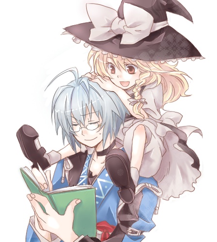 ararararagi, blonde_hair, book, chin_on_head, chin_rest, glasses, hat, kirisame_marisa
