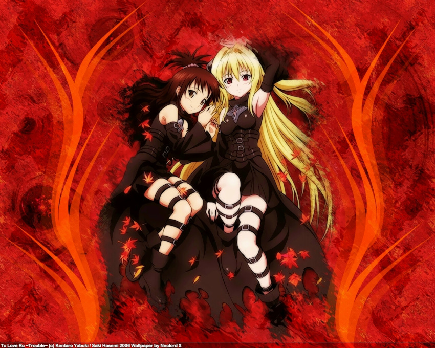 armpits, blonde_hair, boots, brown_hair, cosplay, detached_sleeves, golden_darkness, konjiki_no_yami