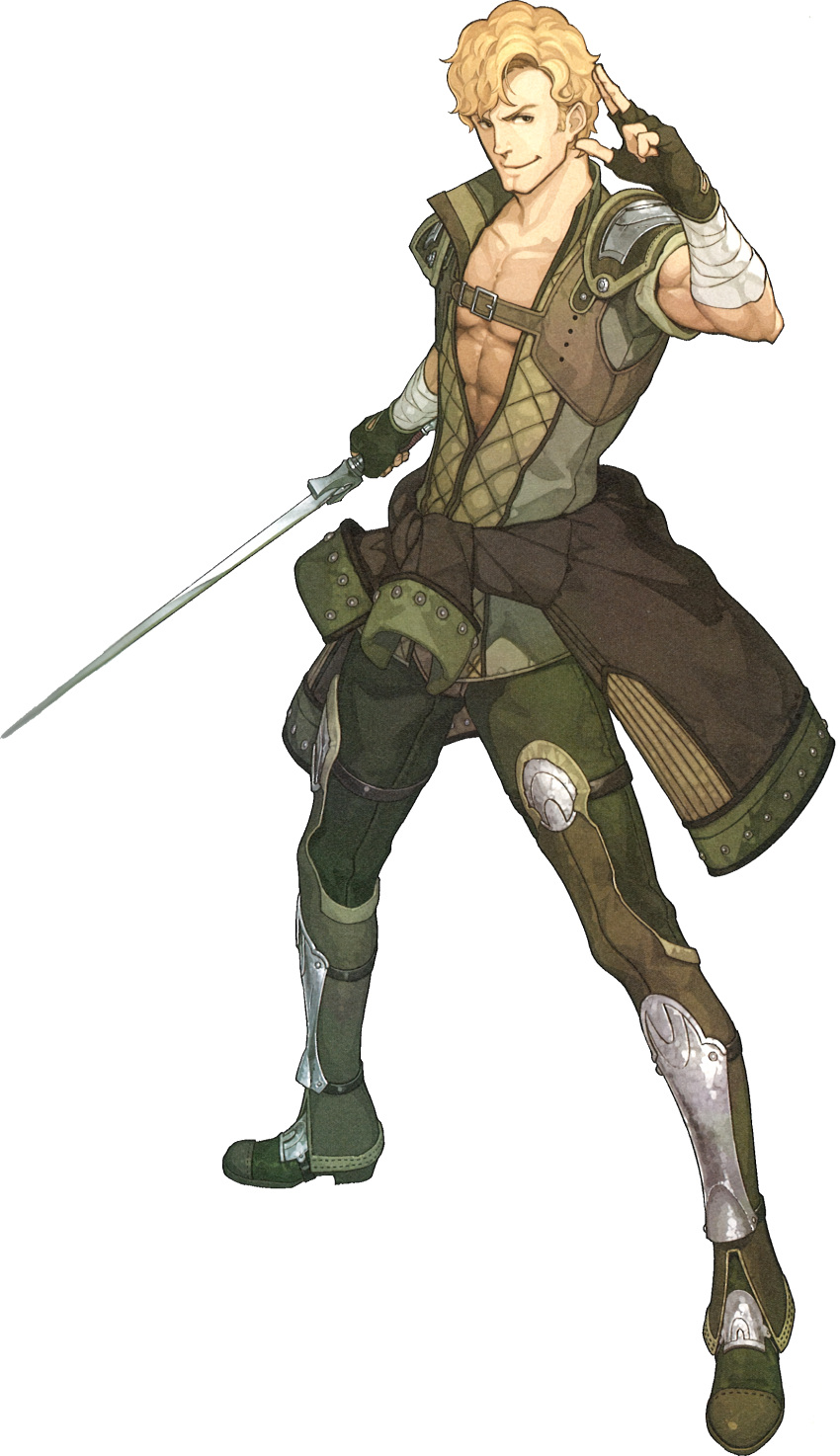 1boy, abs, absurdres, bandage, blonde_hair, boots, brown_eyes, fingerless_gloves