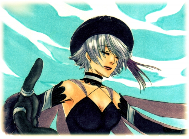 .hack//g.u., .hack//roots, breasts, cleavage, closed_eyes, earrings, elbow_gloves, g_(pixiv32403)