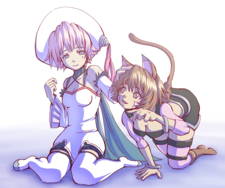 .hack//g.u., .hack//games, .hack//roots, 2girls, animal_ears, bare_shoulders, blue_eyes, boots