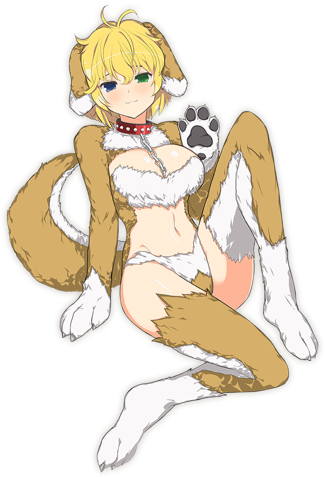 1girl, :3, animal_ears, blonde_hair, blue_eyes, breasts, chains, cleavage