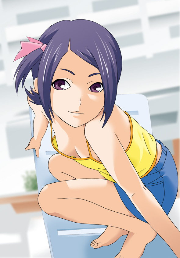 camisole, down_blouse, hair_ribbon, kaminogi_haruka, noein, purple_eyes, purple_hair, ranmaru