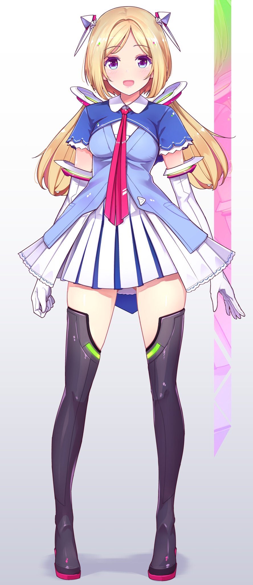 1girl, aki_rosenthal, aki_rosenthal_(character), azumi_akitake, bangs, black_legwear, blonde_hair, boots