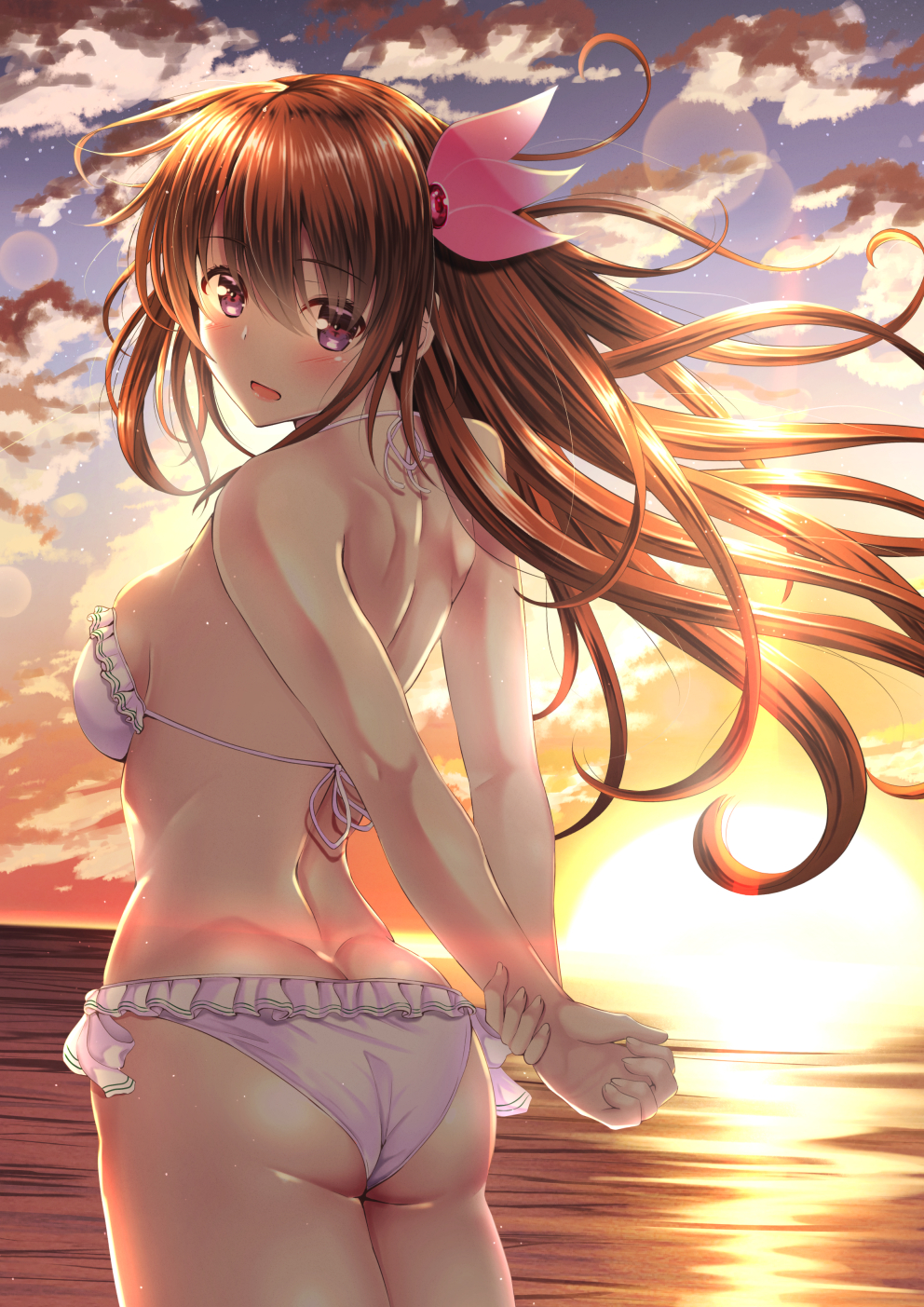 1girl, arms_behind_back, ass, back, backpack, bag, bangs, bare_shoulders