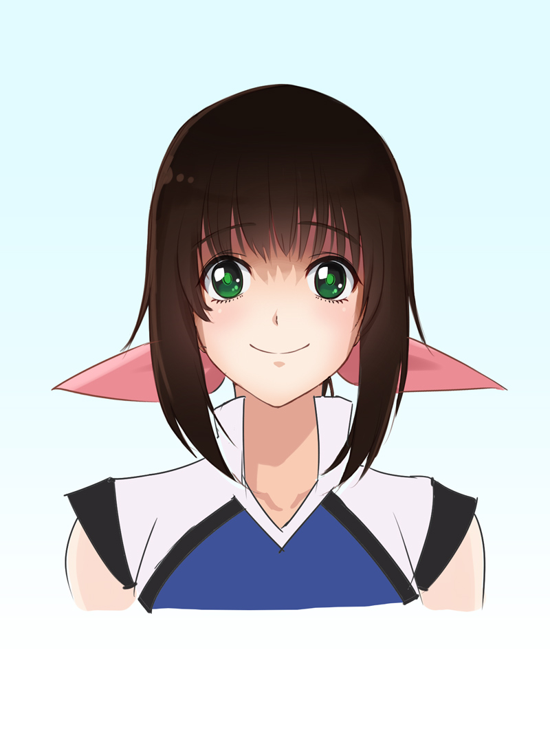 1girl, bangs, black_hair, blue_background, bow, gradient, gradient_background, green_eyes