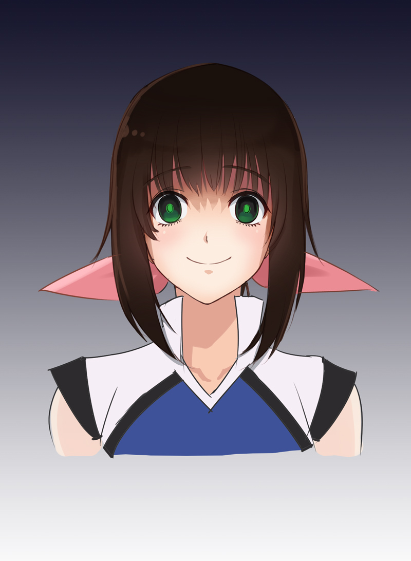 1girl, bangs, black_hair, blue_background, bow, crazy_eyes, empty_eyes, gradient