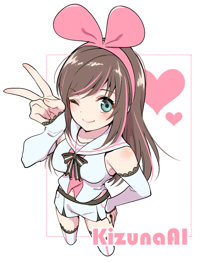 1girl, a.i._channel, bow, character_name, hairband, kidanieru, kizuna_ai, multicolored_hair
