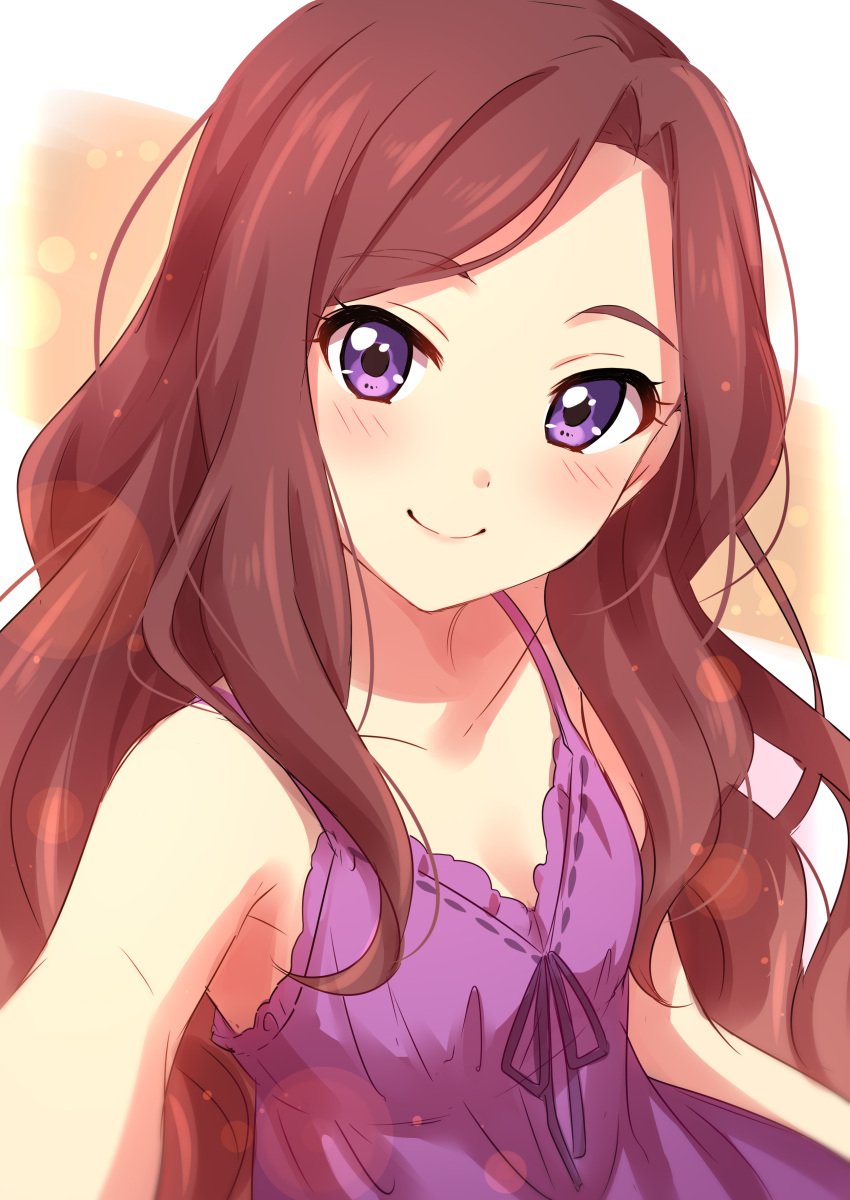 1girl, absurdres, aikatsu!_(series), aikatsu_stars!, bare_shoulders, blush, breasts, brown_hair