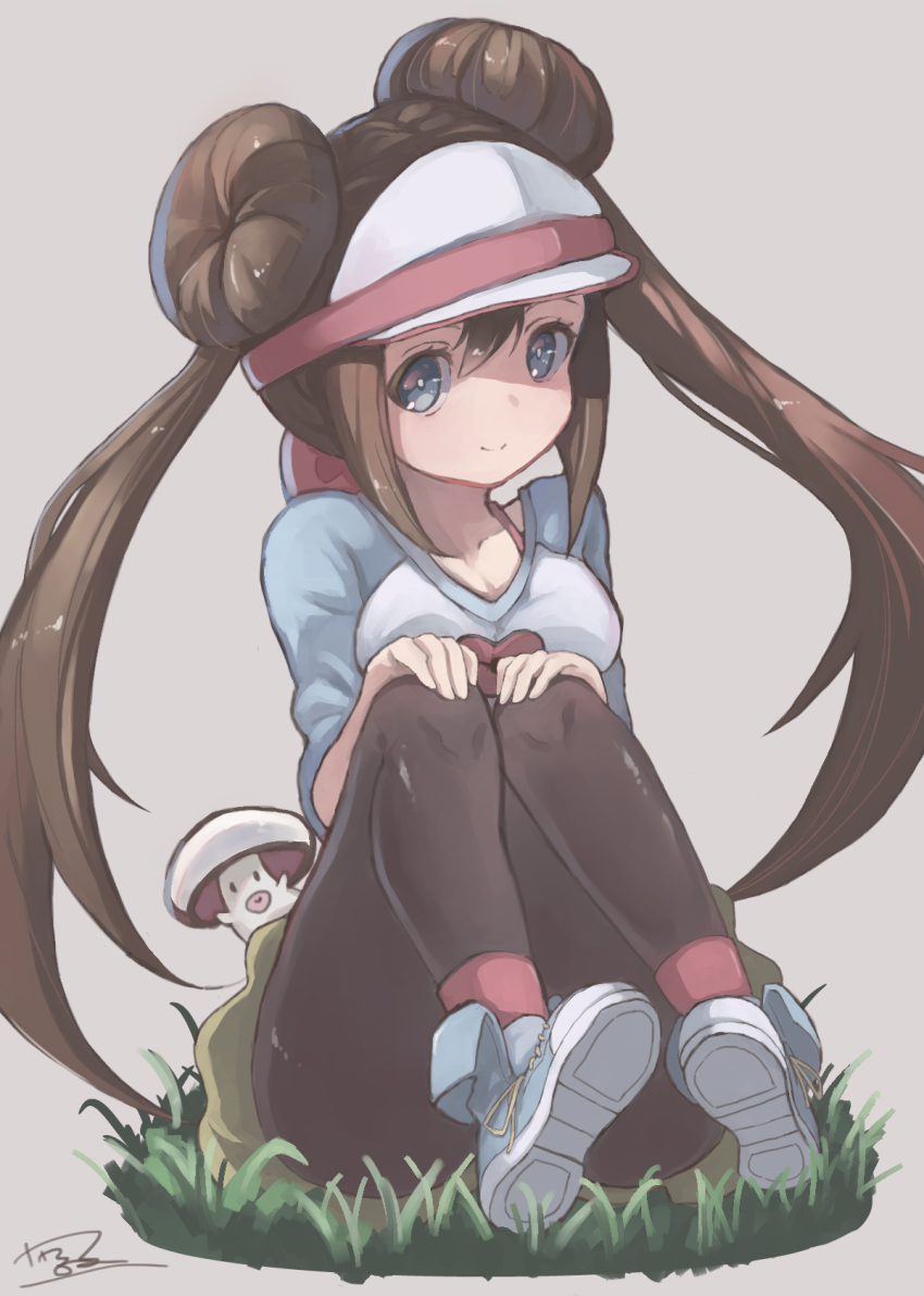1girl, blue_eyes, brown_hair, creatures_(company), double_bun, foongus, game_freak, gen_5_pokemon