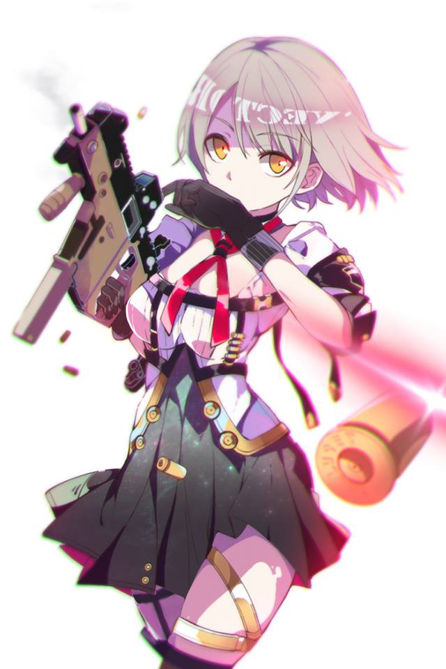 1girl, bullet_casing, choker, girls_frontline, gloves, gun, kaltoma, kriss_vector