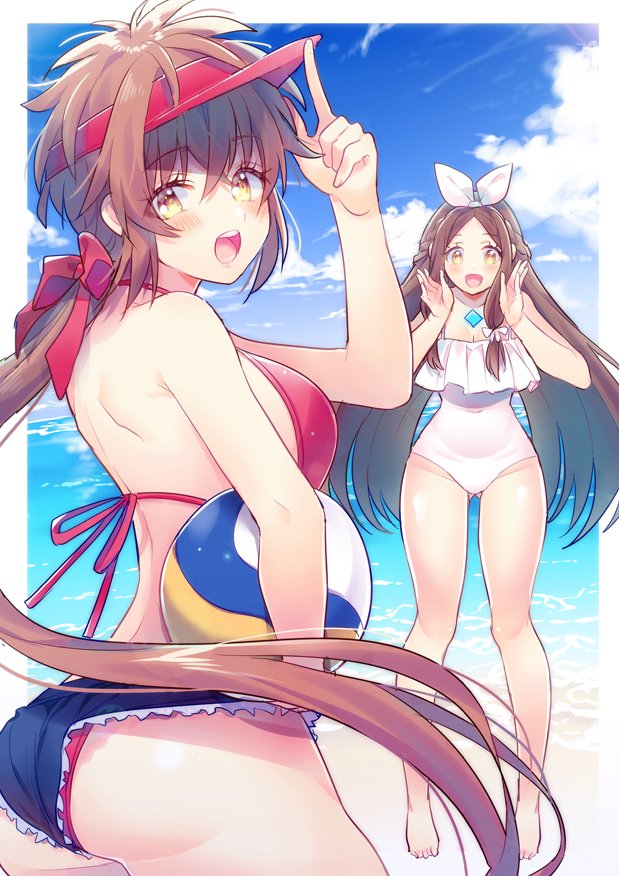 2girls, ass, beach, bikini, breasts, fan_la_norne, himono_xeno, long_hair