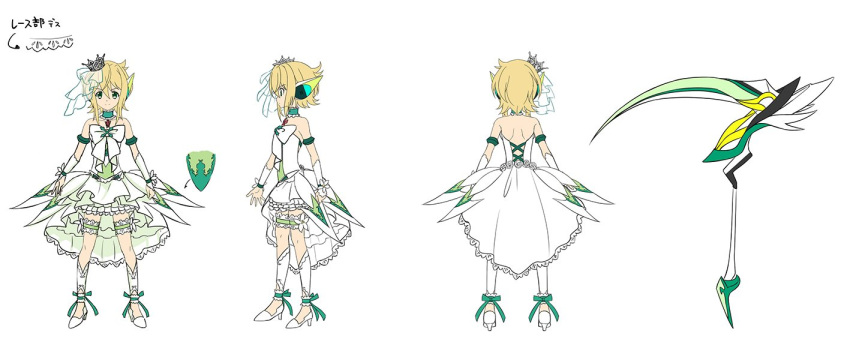1girl, akatsuki_kirika, alternate_costume, ankle_ribbon, armlet, artist_request, backless_dress, backless_outfit