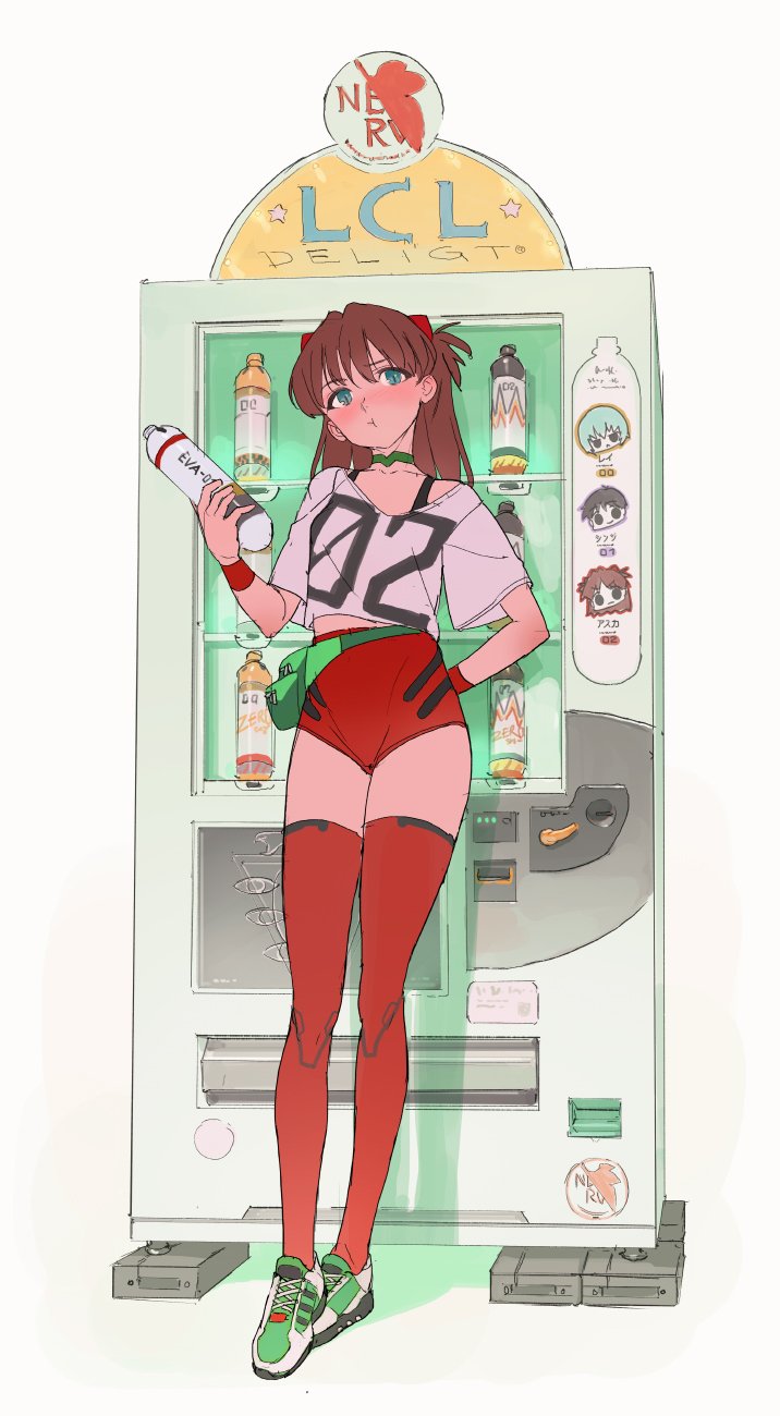 1girl, adapted_costume, blue_eyes, bottle, brown_hair, choker, fanny_pack, highres