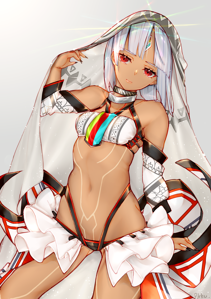 1girl, altera_(fate), bangs, bare_shoulders, black_nails, blunt_bangs, breasts, choker