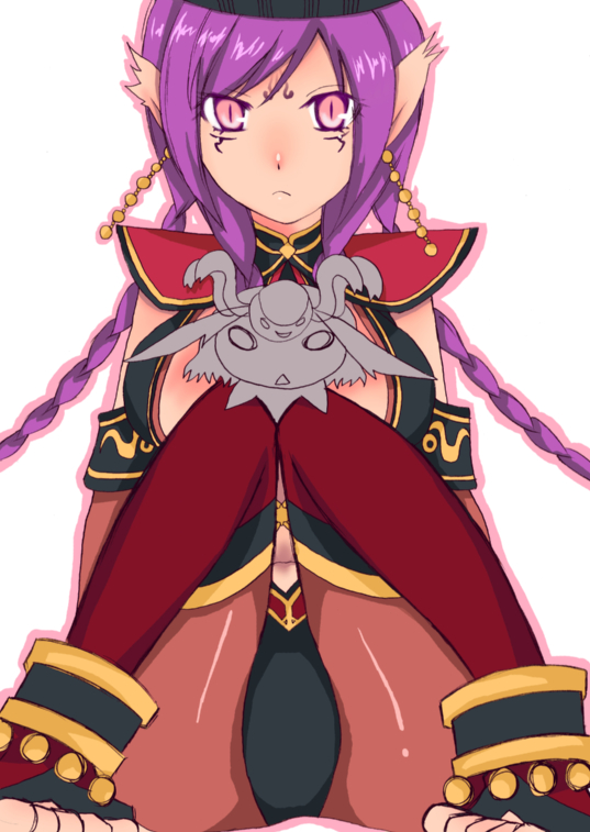 anklet, braid, chibi, crotch, da_ji, earrings, facial_mark, honey-garden