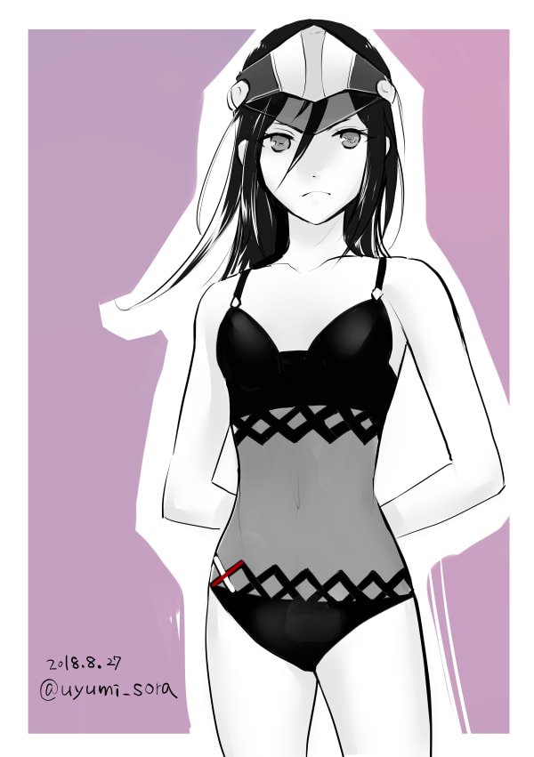 1girl, blush, breasts, collarbone, gloves, hat, long_hair, looking_at_viewer