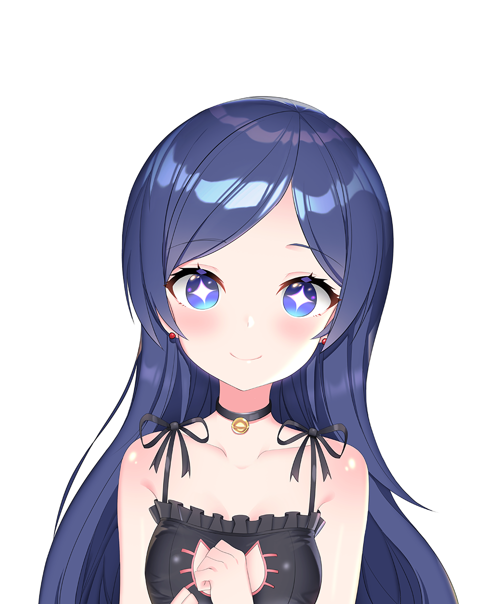 +_+, 1girl, bell, bell_choker, black_bra, black_hair, blue_eyes, blush
