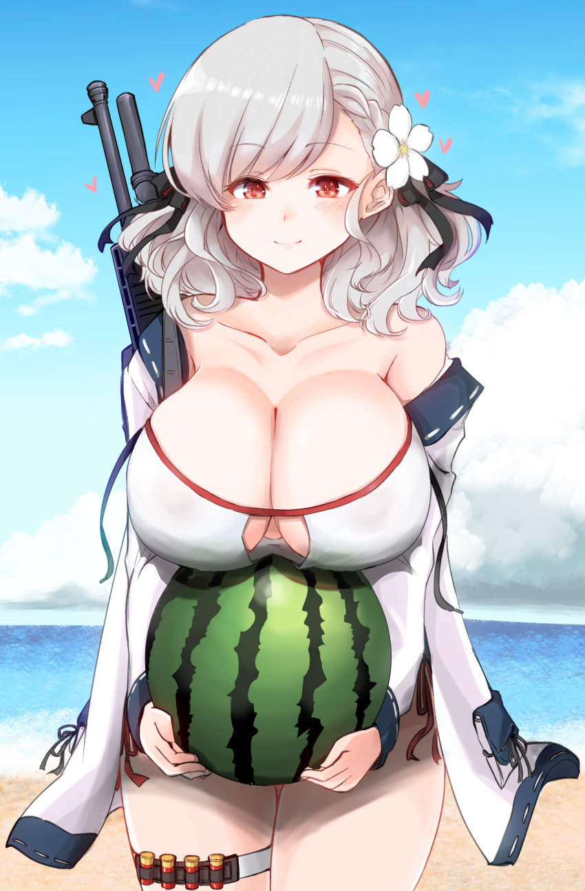10eki_(tenchou), 1girl, absurdres, bangs, bare_shoulders, beach, bikini, blue_sky