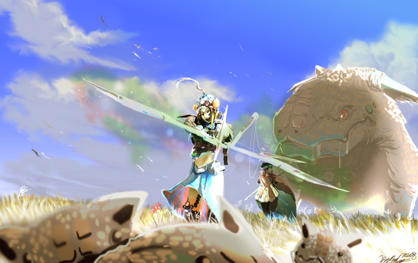 cloud, clouds, field, hunting, kyan-dog, monster, sky, weapon