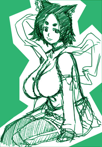 armband, bangs, belt, benten-sama, breasts, cat_ears, choker, cleavage