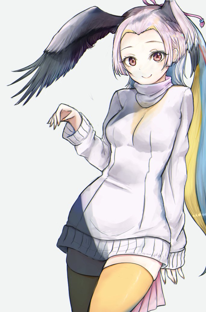 1girl, bird_wings, blonde_hair, blue_hair, commentary_request, dnsdltkfkd, dress, forehead