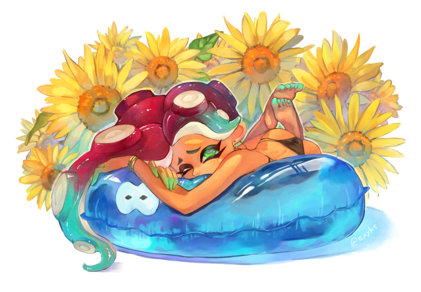 1girl, aqua_hair, arms_up, ass, asymmetrical_hair, back, bare_arms, bare_shoulders